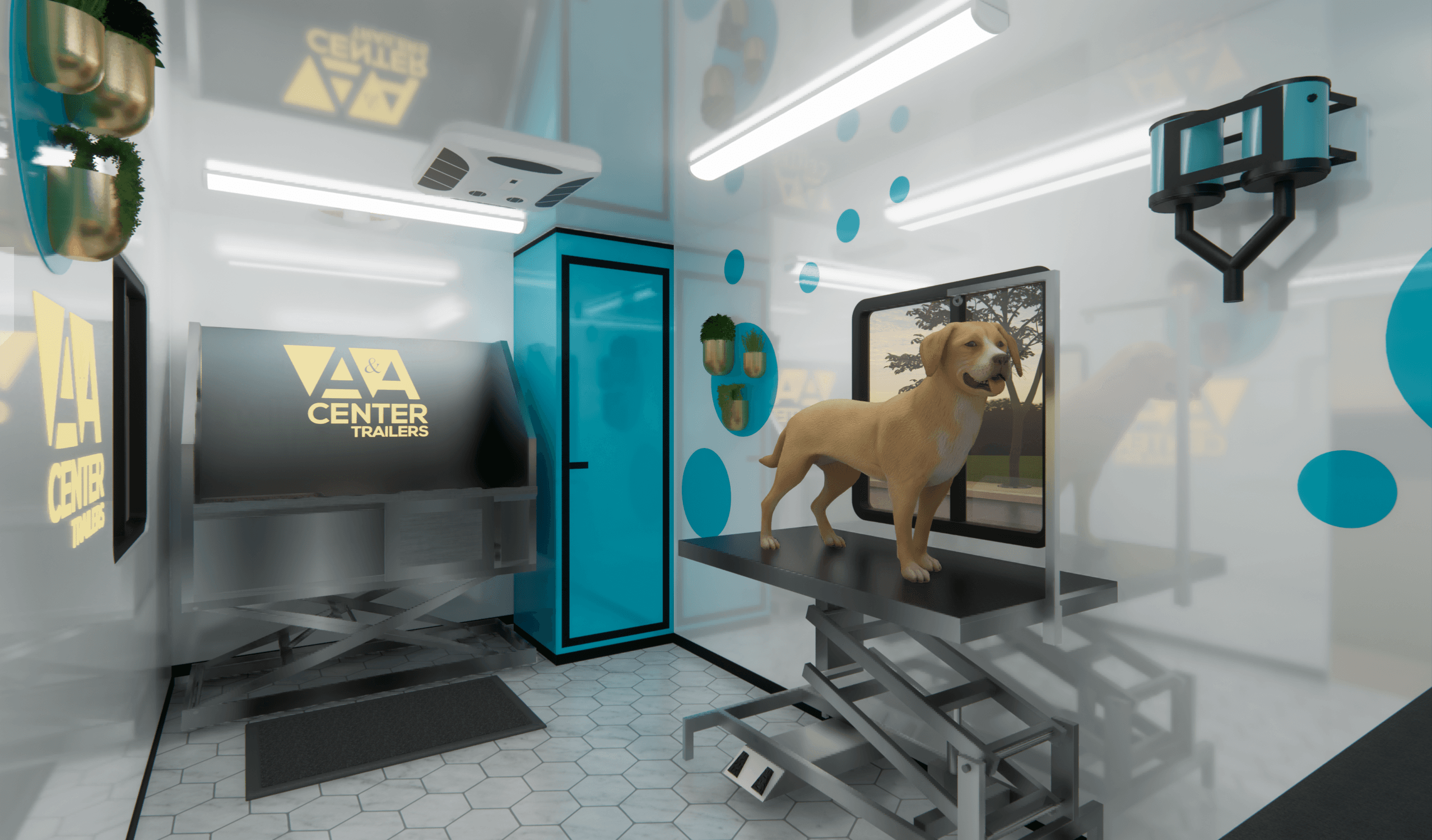Pet grooming trailer interior visualized with HAULVISION